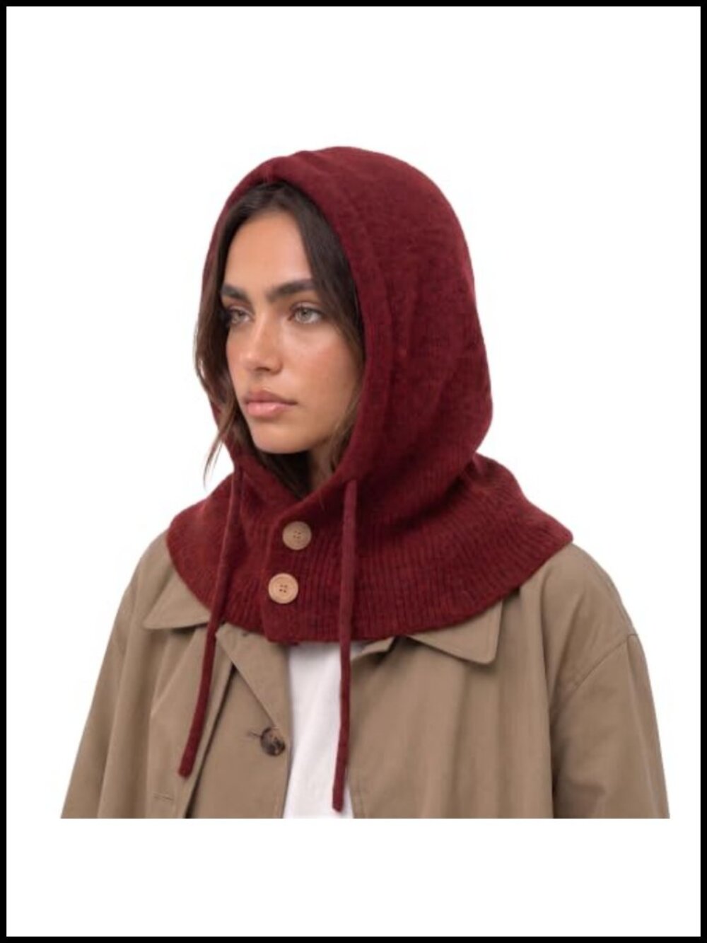 Knit Balaclava Hooded Scarf with Drawstring Windproof Winter Hat